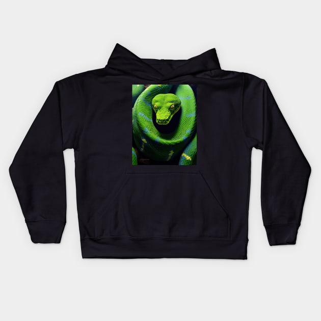 Vivid Realism: The Green Mamba in Oil Kids Hoodie by ABART BY ALEXST 